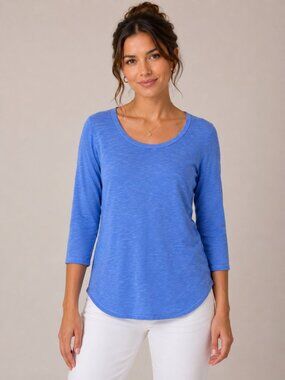 Tommy Bahama Blue Cotton Knit Top XS 3/4 Sleeve Casual Coastal Shirt